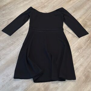Lulus Mini Black Dress See Thru Mid Section Fit and Flare Small Off Shoulder